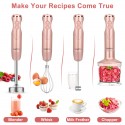 Keylitos 5-in-1 Immersion Hand Blender, Powerful 12-Speed Handheld Stick Blender with 304 Stainless Steel Blades, Chopper, Beaker, Whisk and Milk Frother for Smoothie, Baby Food, Sauces Red,Puree, Soup (Golden Pink)