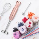 5-in-1 Immersion Hand Blender, Powerful 800W 12-Speed Handheld Stick Blender with Stainless Steel Blades, with Chopper, Beaker, Whisk and Milk Frother for Smoothie, Baby Food, Sauces Red,Puree, Soup（Golden Pink）